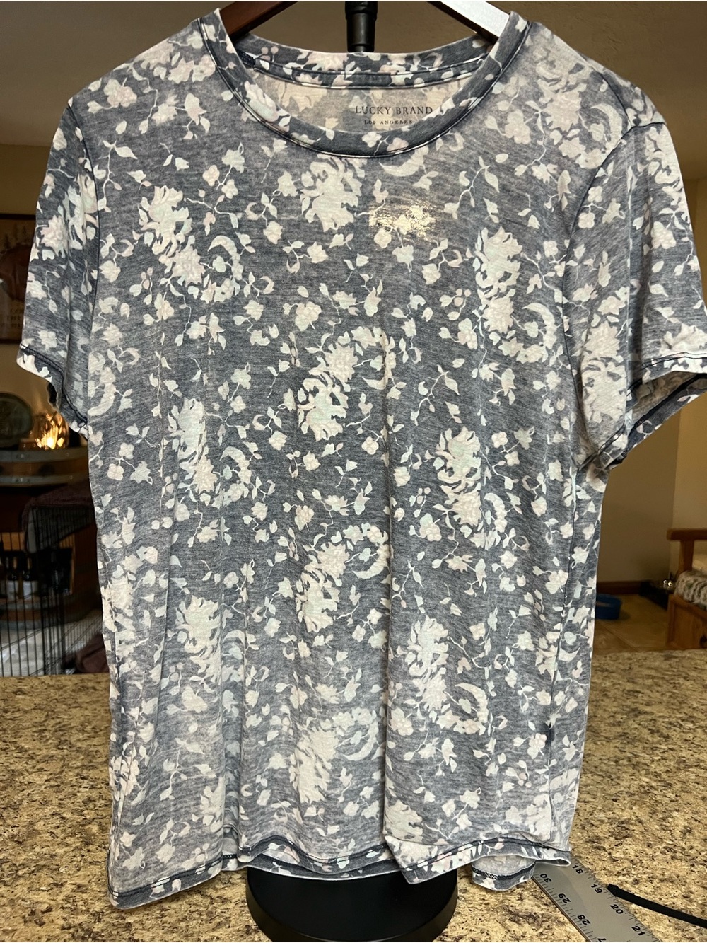 Lucky Brand Navy Blue Floral paisley Short-Sleeve T-Shirt paper tee